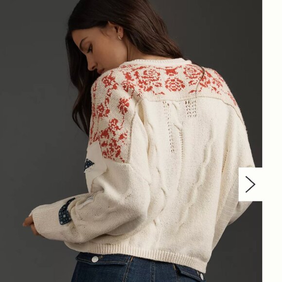 Anthropologie Pilcro Crew-Neck Patchwork Sweater Size Medium Slouchy Oversized - Picture 13 of 13